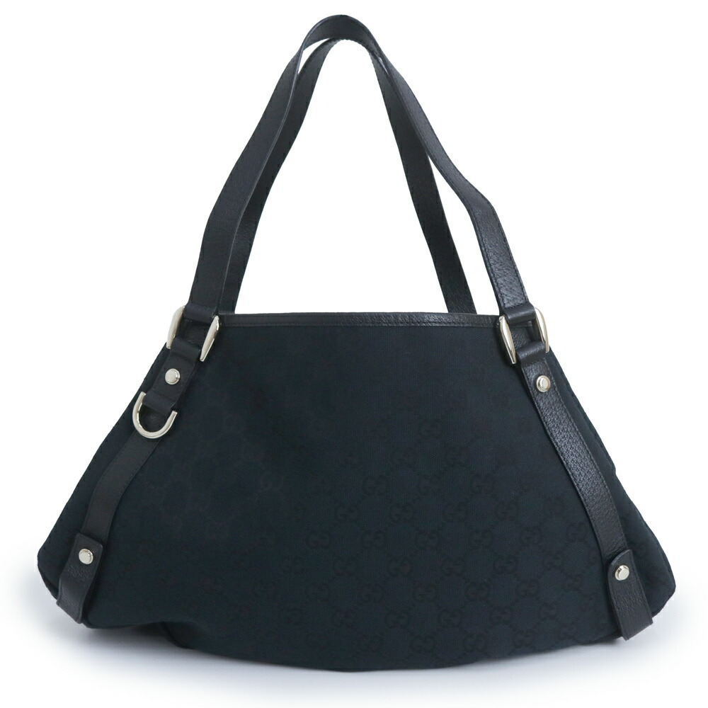 Gucci Abbey Handbag GG Canvas Calfskin Leather Black